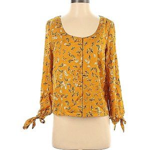 Banana Republic Yellow satin blouse with tie sleeves